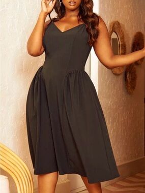 REBDOLLS Dress. Fatima Midi Black A Line. Size 1x (US 16-18) NWT Lightweight Fun